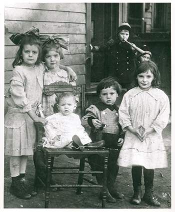 Gertrude Barber, far right, at age 5 with siblings and cousins